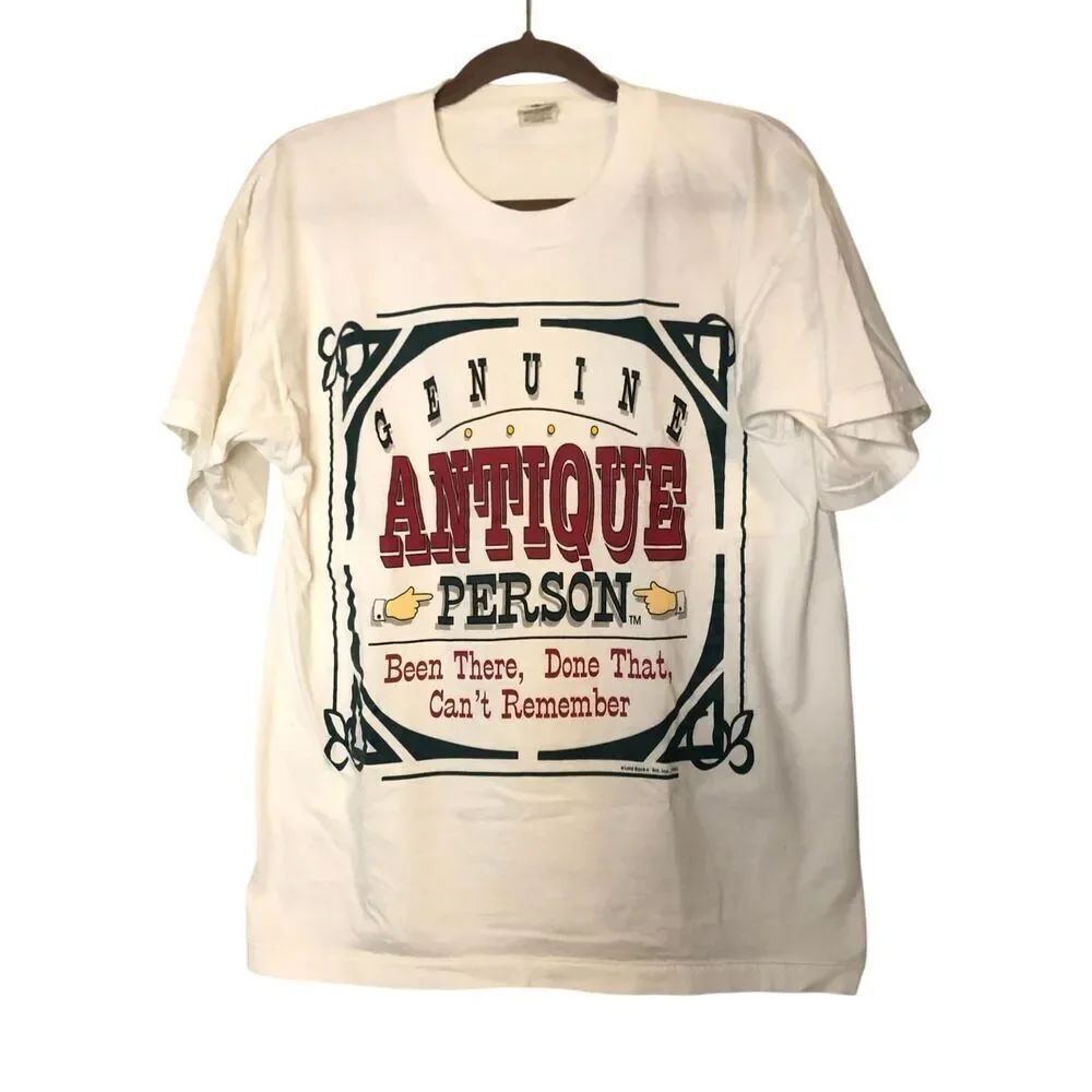 Vintage 1993 Antique Person Funny Graphic T-Shirt Mens L Single Stitch Made in U